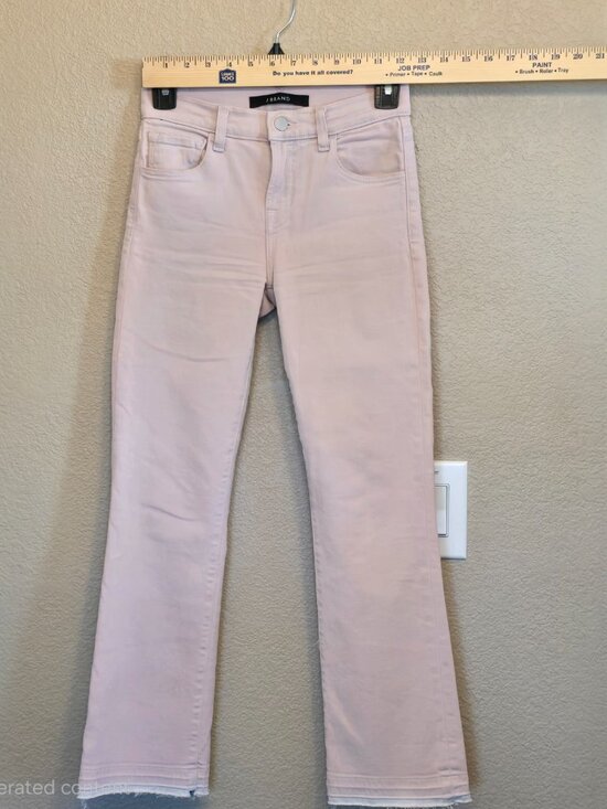 J Brand Blush Pink Jeans Size 23 Stretch Slim Straight Raw Hem USA Made - Picture 10 of 11